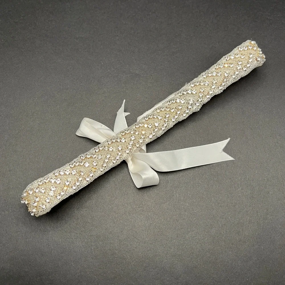 Vintage Rhinestone Bridal‎ Sash White Beaded Wedding Belt Fits 24